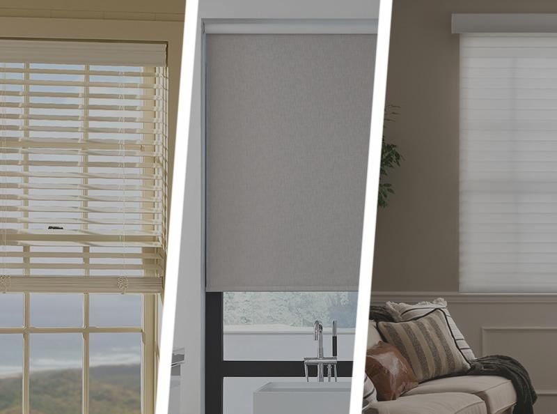 Three types of Lutron shading systems demonstrating versatile options for different window styles and room designs.