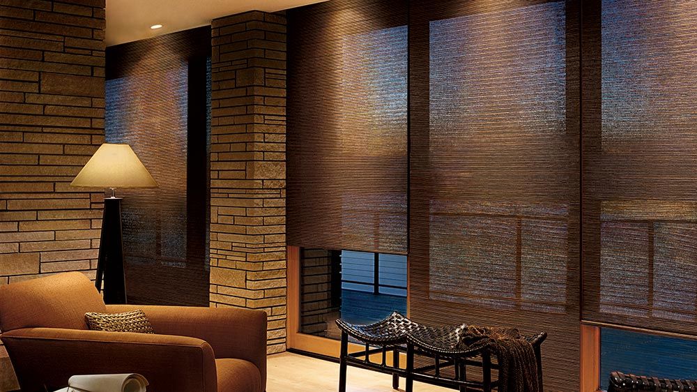 woven wooden roman shades by Lutron